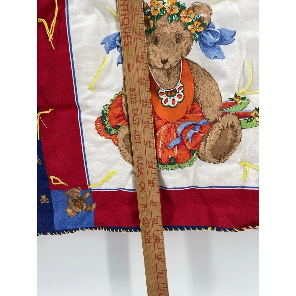 Vintage‎ Handmade Teddy Bear Quilt Blanket Throw Red Blue 39x34 Kids Nursery